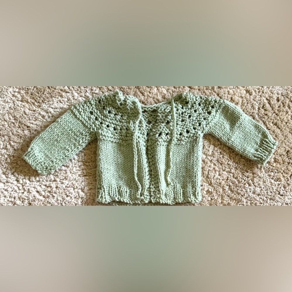 Handmade Knit Baby Sweater - Mint Green